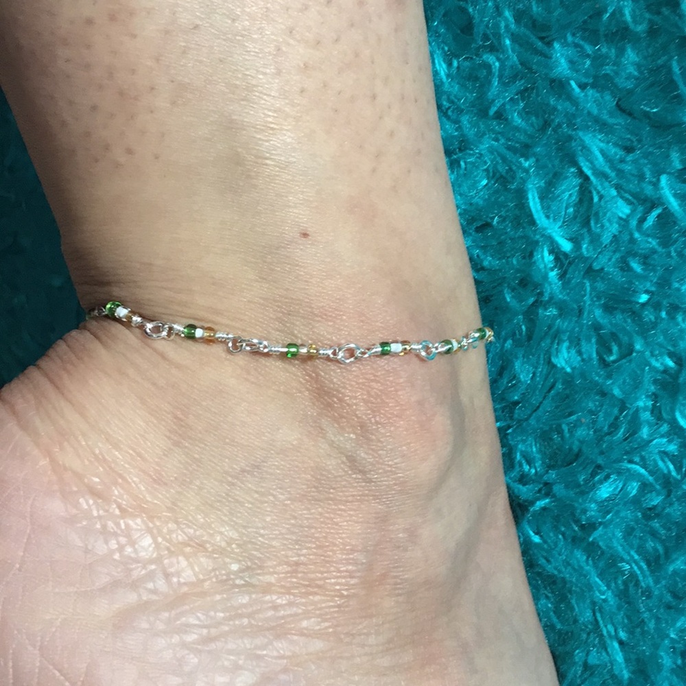 Green and yellow silvery anklet / ankle bracelet - Picture 3 of 6